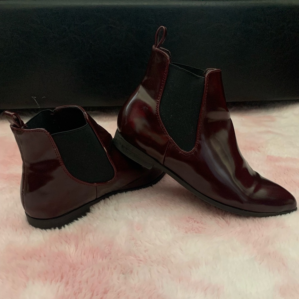 Burgundy Patent Leather Booties by JustFab. Size 9.